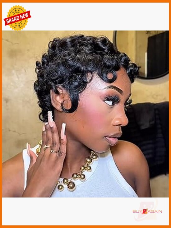 Short Curly Pixie Cut Wig Human Hair Glueless Ready to Wear 6 Inch main image 6